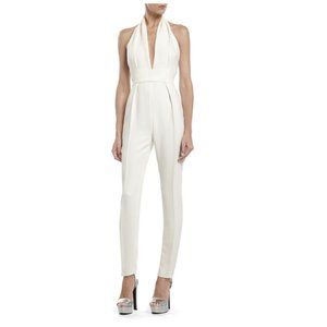 Gucci Pearl White Cady Jumpsuit (Plunge Neck Halter)
